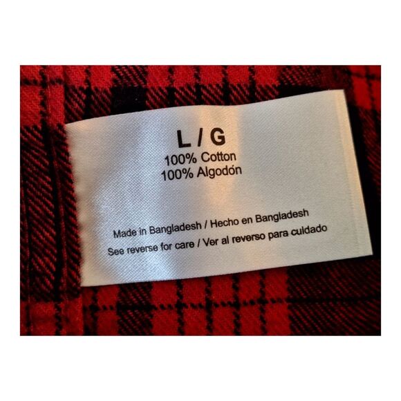 Eddie Bauer Flannel Shirt Mens Large Red Black Plaid Button Front Pockets Cotton - Picture 10 of 12